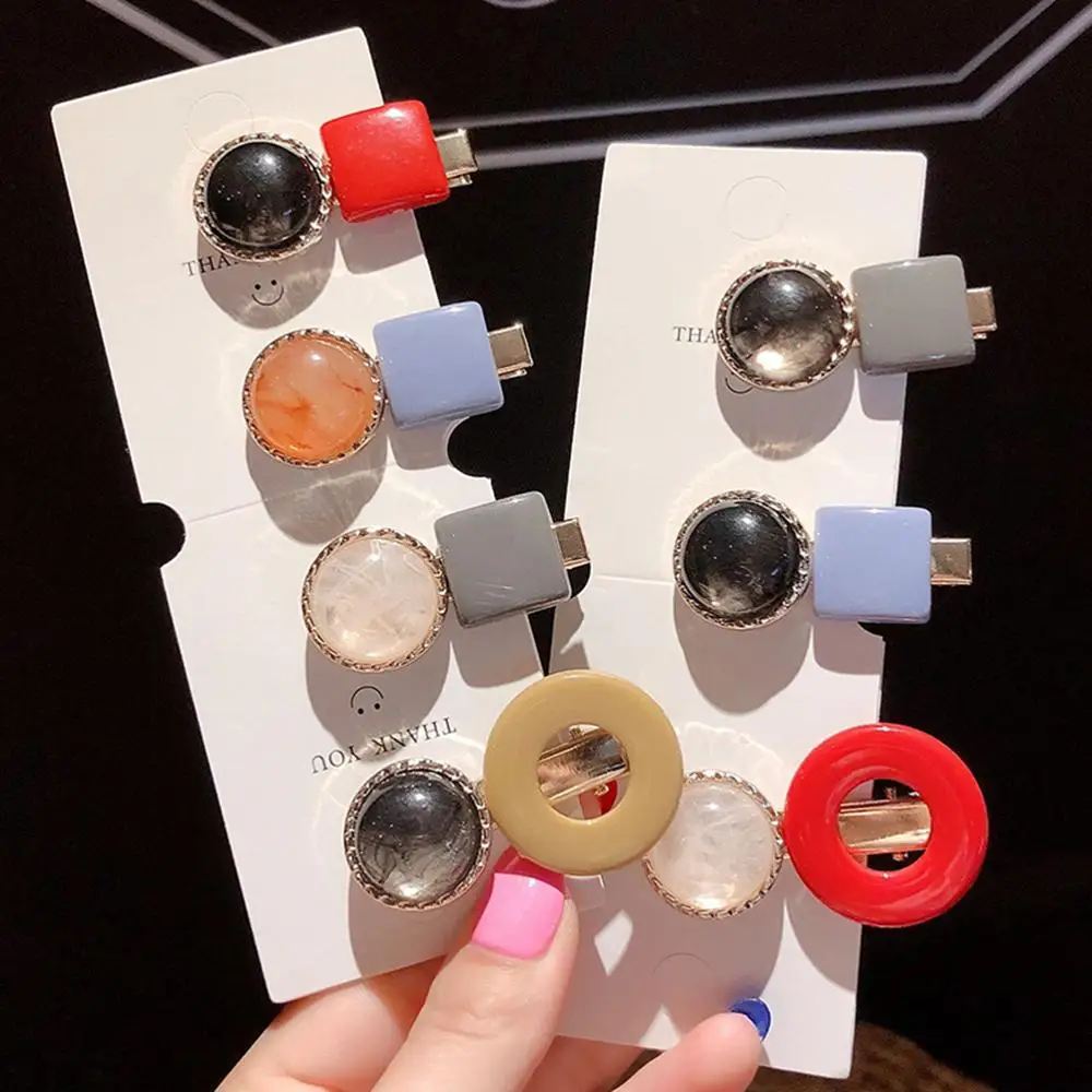 

New Women Girls Cute Colorful Acetate Geometric Square Round Hairpin Fashion Simple Hair Clip Sweet barrette cheveux fille