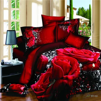 

Unihome 3d big rose 100% cotton 3Piece Duvet Cover Set, Queen, 3D Red Rose Black Print 026