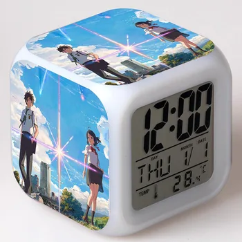 

Your Name Anime Movie Juguetes Creative LED Clock Colorful Flash Touch Dark Light Manga Figma Toys For Girls