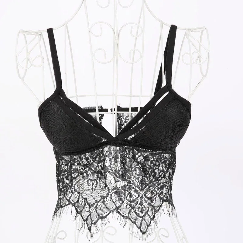 Summer Underwear Sexy Hollow Out Lace Bra Sleeveless Straps Backing V Neck Half Wrapped Chest Cami Female Tube Tops