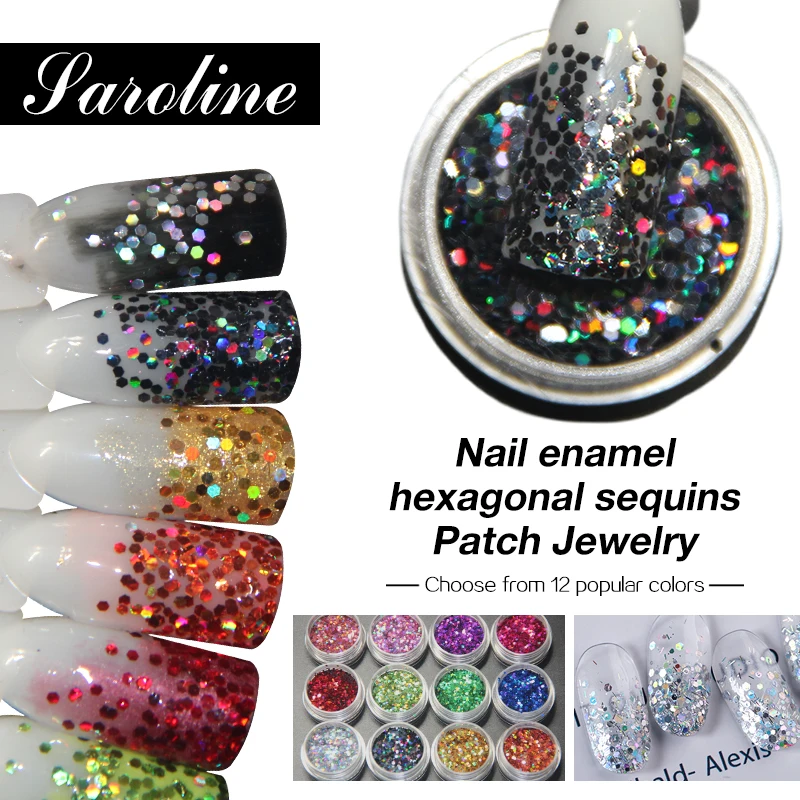 

Saroline 1 Box Enamel Hexagon Nail Glitter Sequins Designs Powder Gold Silver Red Paillette Manicure Nail Art Decoration