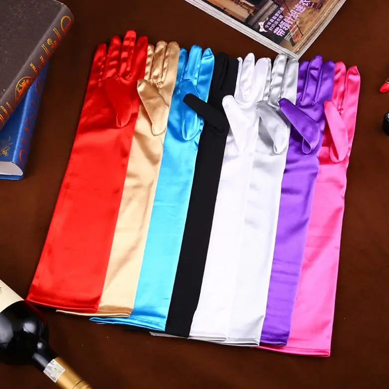 Женская длинная эластичная атласная перчатка Дамская Солнцезащитная перчатка 55 см R266
