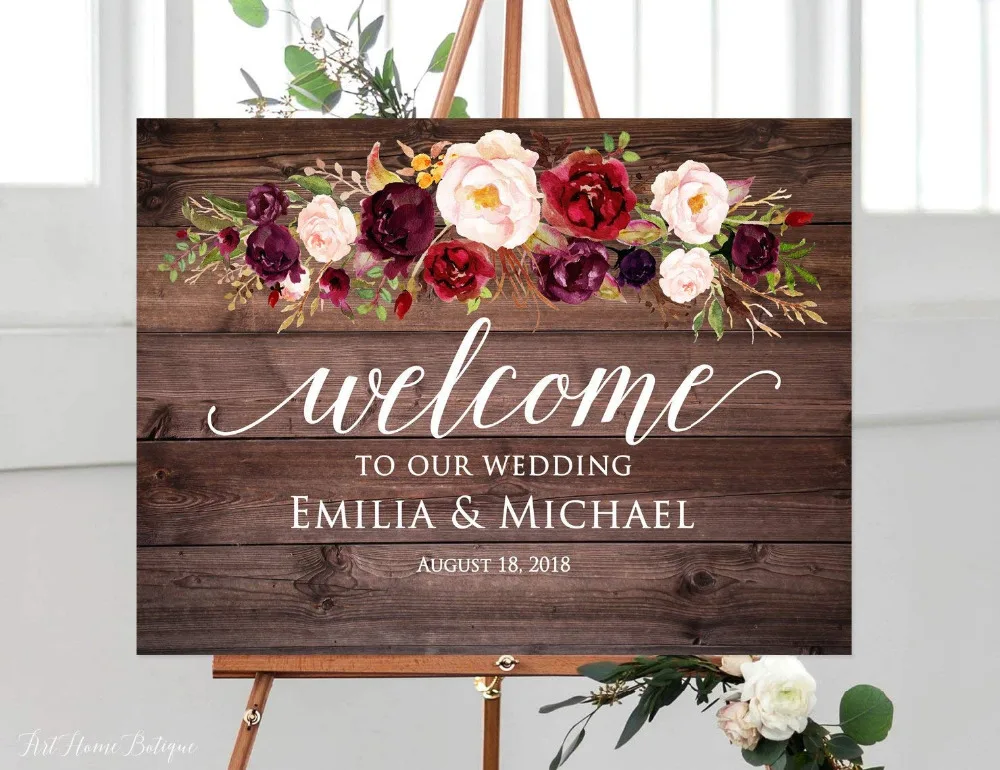 Rustic Floral Wood Let Them Eat Cake Personalised Wedding Sign 