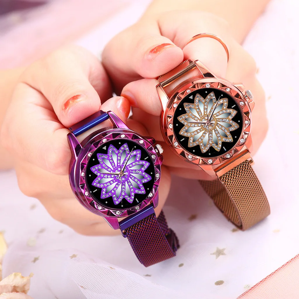 

New Brand Luxury Women Watch Ladies Crystal Flower Dial Bracelet Women Gift Dress Quartz Watch Rose Gold Wristwatch 2019 Purple