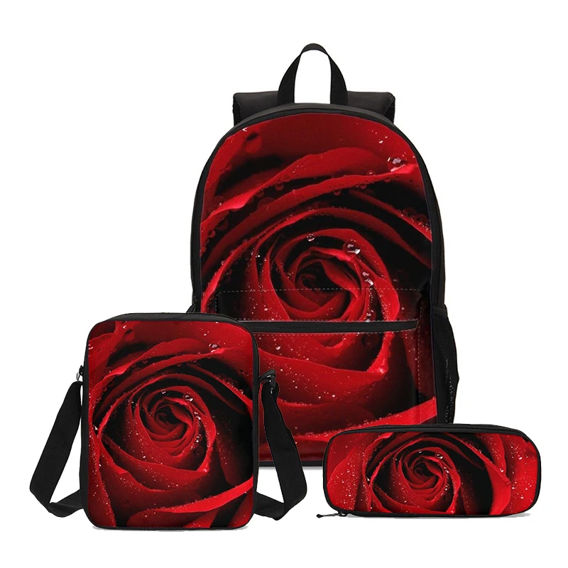 3pcs Set Backpack Women Casual Rose Floral Print Backpack Bookbags School Backpacks Bags For Teenage Girls Mochila Mujer - Цвет: 2