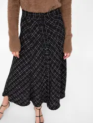 WISHBOP черная клетчатая твидовая юбка миди трапециевидной формы спереди на пуговицах до потертый подол длинные модные женские юбки 2018 осень
