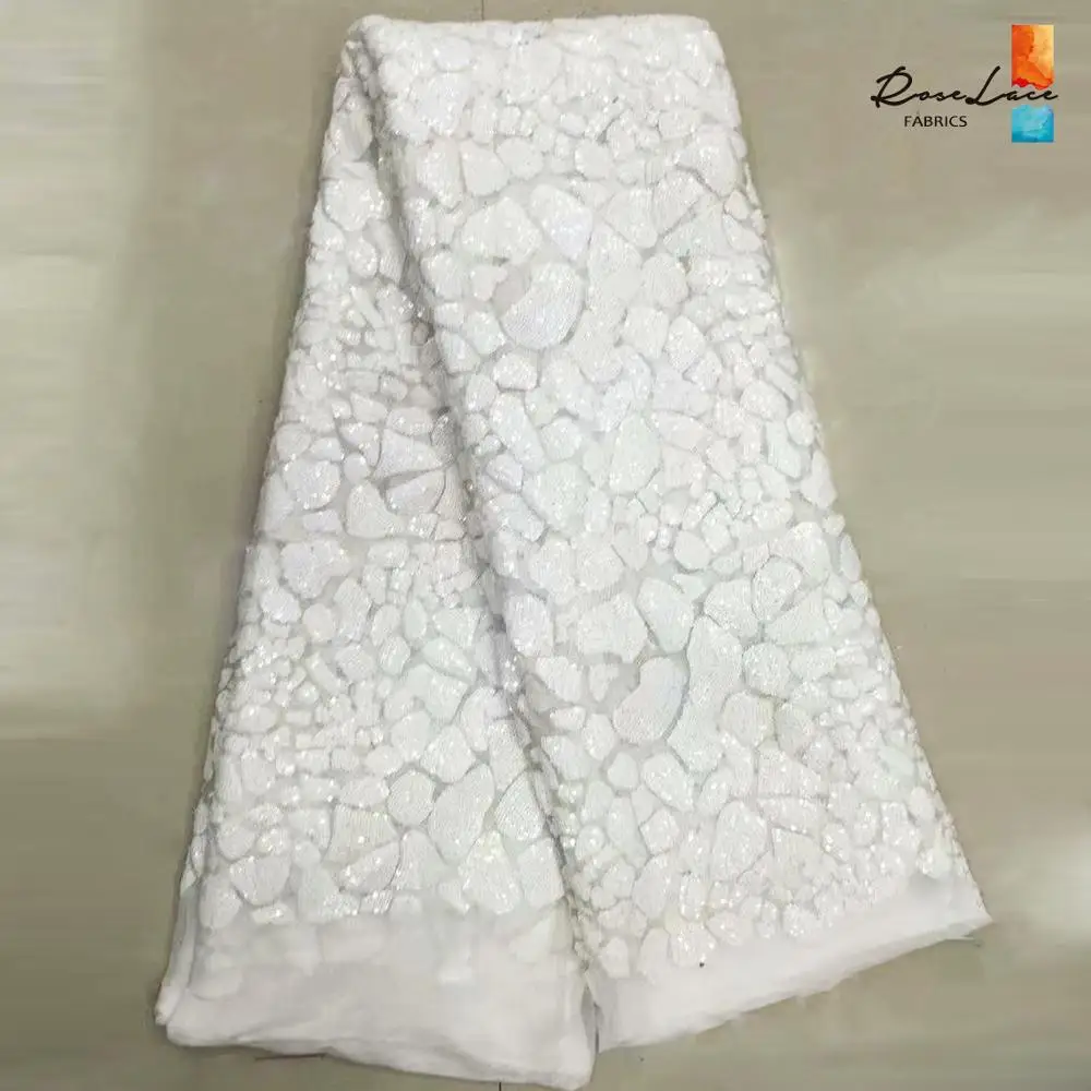 

Unique Design White Sequins Net Lace Fabric 2K19 Prom Dresses Sewing Laces Material Sequined Embroidered Guipure Wedding Fabircs