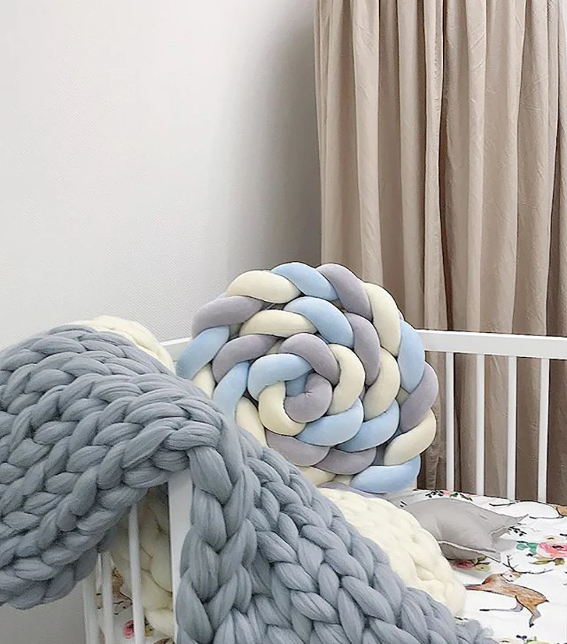 2 м Длина защита для кроватки новорожденная Детская кровать бампер чистый плетение плюшевый узел кроватка бампер детская кровать декор для детской комнаты