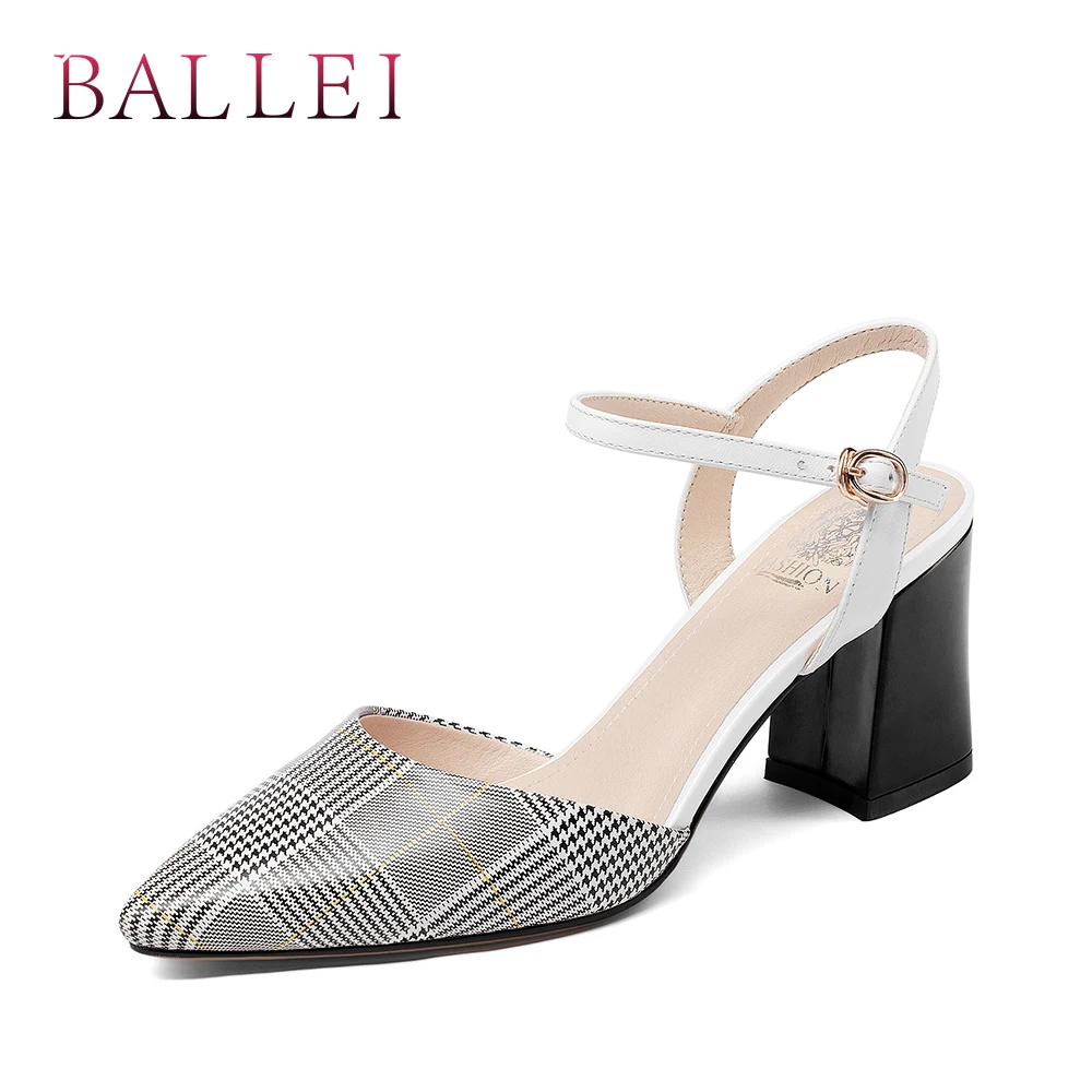

BALLEI Basic Woman Fashion Sandals Handmade Genuine Leather Sexy Pointed Toe Square Heel Shoes Elegant Back Strap Sandals S88