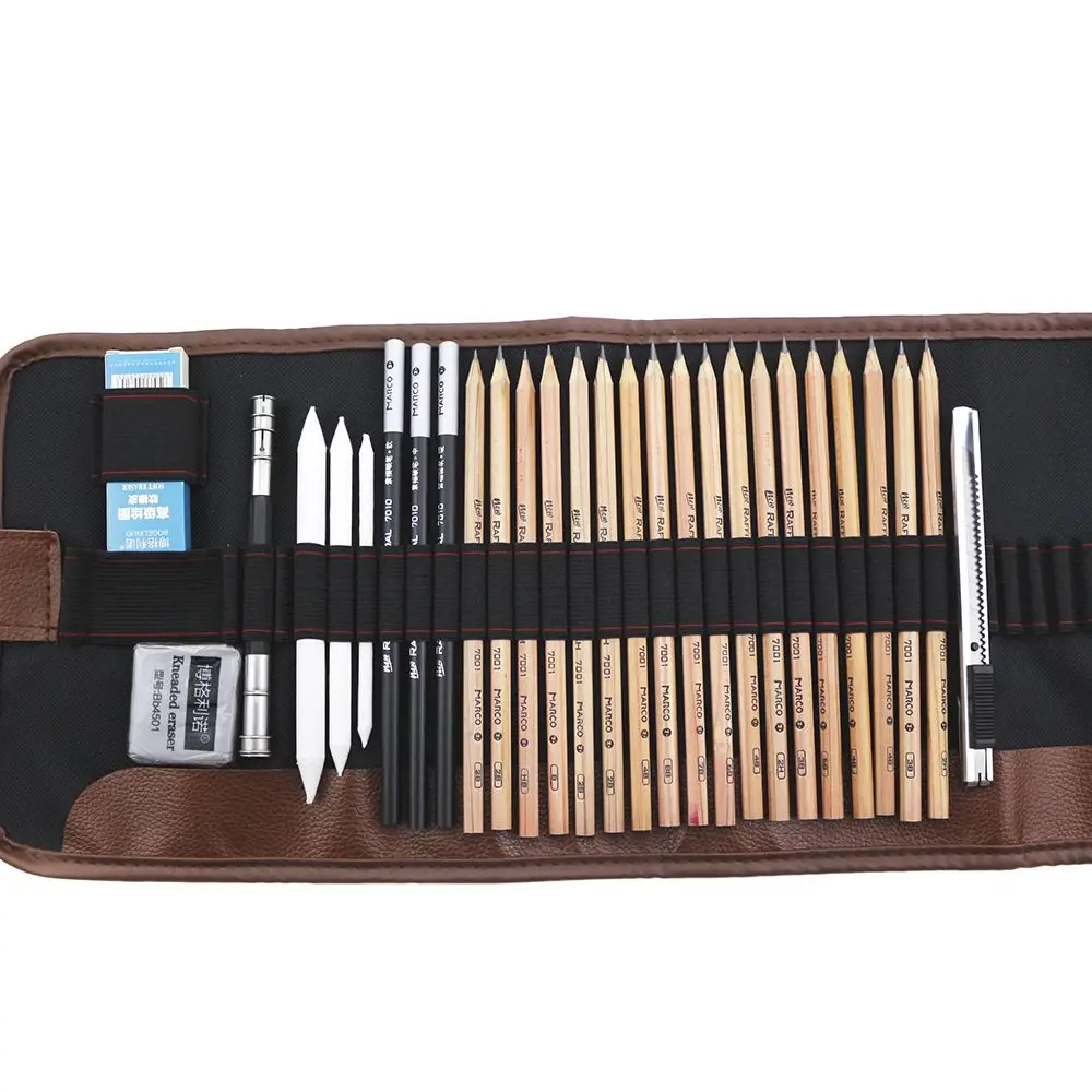 

Pencil Sketch Drawing Pencil Set Charcoal Eraser Utility Knife Canvas Bag