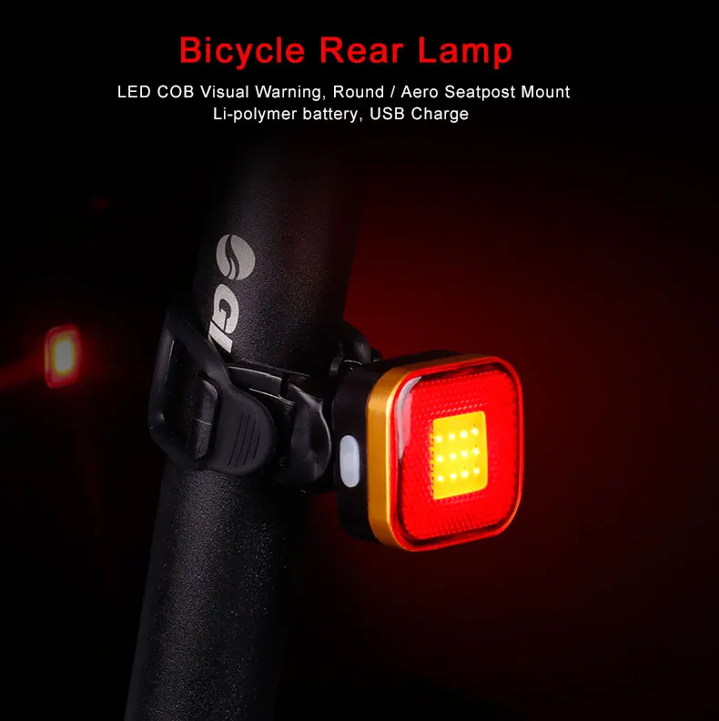 Bicycle Rear Lamp Aero Blade Round Seatpost Mount W/ Bag Clip Up to 50 Hours USB Charge LED COB Lantern Cycling Warning Light