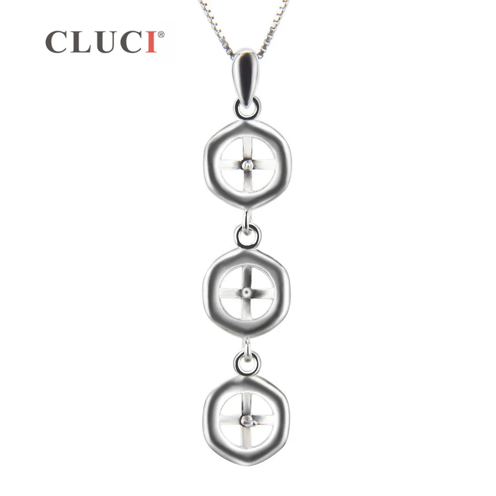 Pendant Necklace Silver Pendant CLUCI Design Style Pendant can stick 3 pearls Fashion Sterling Silver Women's Pendant for Wedding Jewelry Valentine GIFT SP158SB