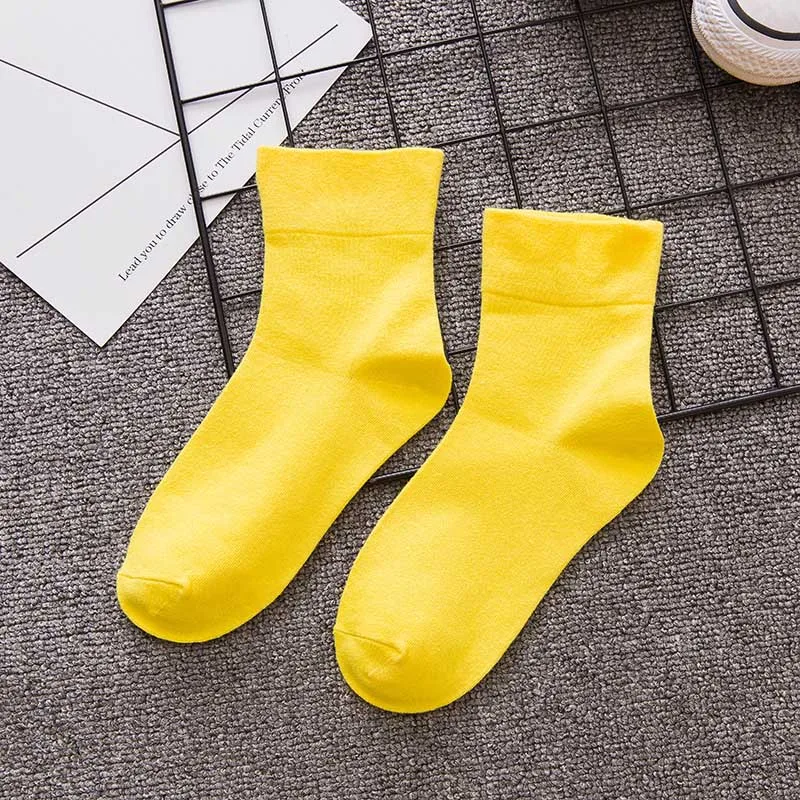 Корейский стиль, яркие хлопковые носки Skarpetki, женские милые короткие носки, желтые, синие, фиолетовые, зеленые, красные, черные носки для девочек, подарок - Цвет: Yellow Socks