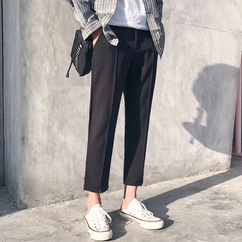 

2018 Summer Men's Fashion Concise Three-dimensional Cut Solid Colour Ankle-Length Pants Self-cultivation Casual Trousers M-2XL