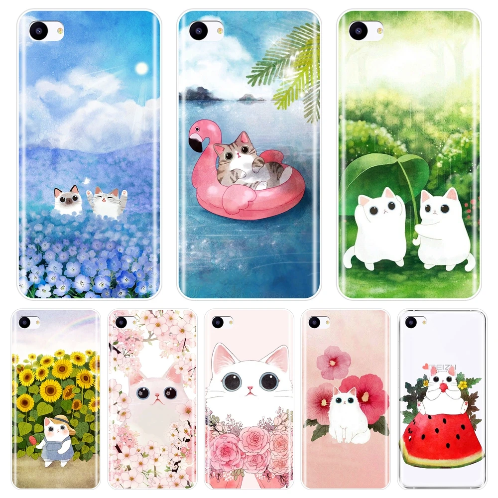 

TPU Phone Case For Meizu U10 U20 Pro 6 7 Plus Silicone Soft Kawaii Cat Flower Cute Back Cover For Meizu 15 Lite 16 Plus 16th 16x