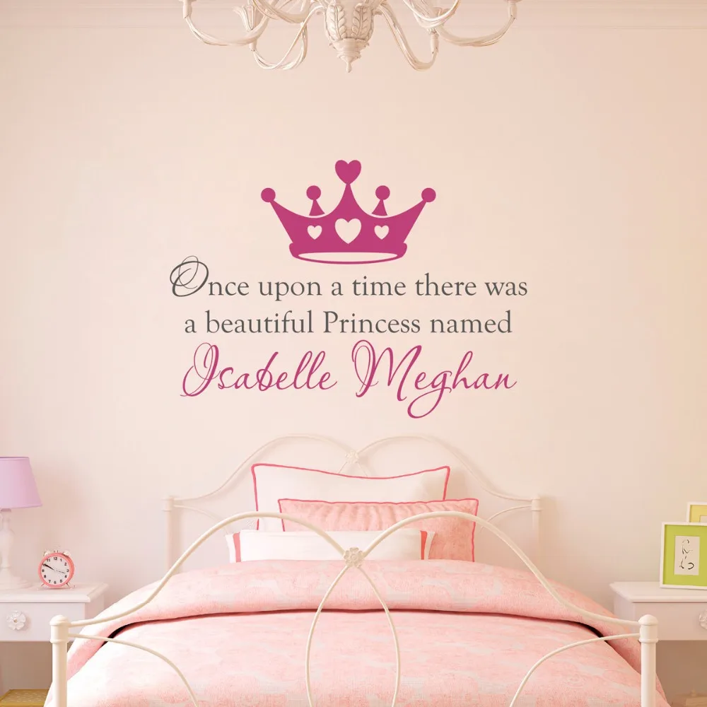 

Custom made Once upon a time Personalized Name Princess Crown Wall Decal Wall Stickers Quotes Art Nursery Vinyl Kids Decor