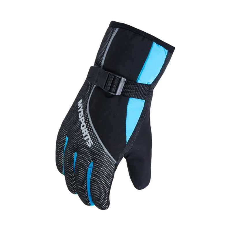 Мужские и женские водонепроницаемые зимние теплые перчатки для катания на лыжах ветрозащитные флисовые утолщенные спортивные мотоциклетные перчатки для сноуборда, лыж - Цвет: Синий