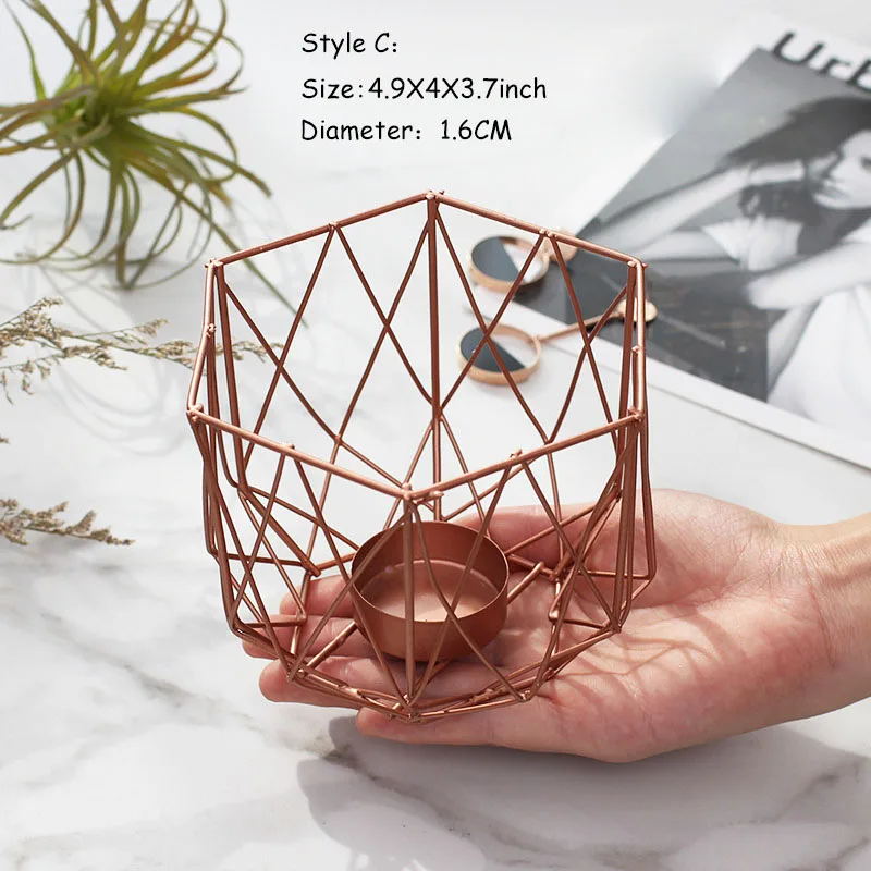L142-KAYIYO Rose Gold Metal Candle Holders Dinner Table Desk Props Furniture Romantic Candlestick Geometric lines Iron Art Creative Decorations (4)