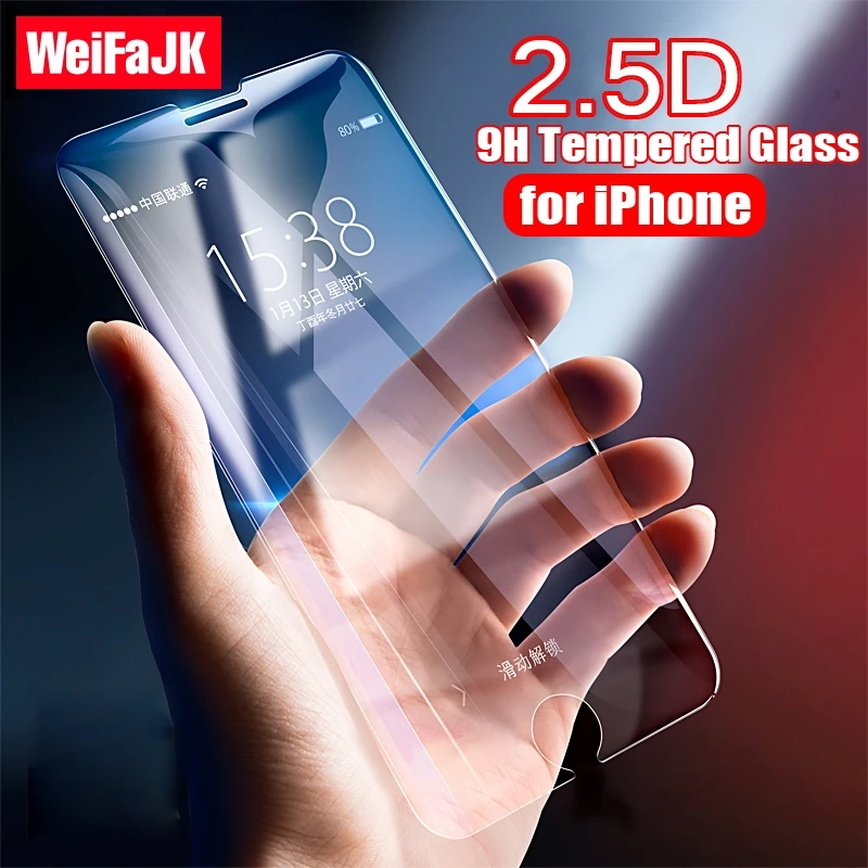 Goedkoop WeiFaJK Anti Shatter 2.5D 9 H Gehard Glas Voor iPhone 6 7 8 Plus Screen Protector Voor iPhone 5 s 6 6 s 7 Plus X Glas Bescherming