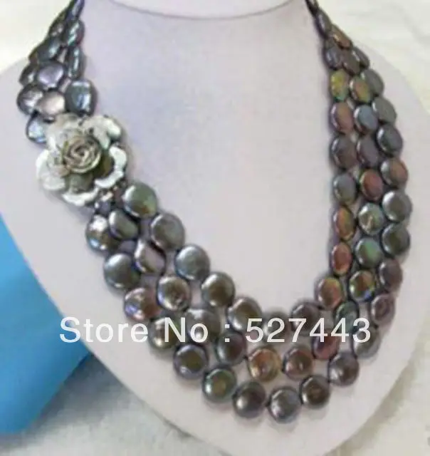 

Wholesale fast Exquisite 3 Rows Black Coin Pearl Necklace (A0513)
