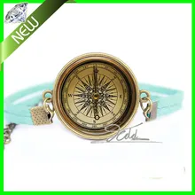 Лидер продаж Винтаж Компасы браслет браслеты старомодный Античная Стиль картину ювелирных изделий Стекло купол Обёрточная бумага кожаный браслет для Для женщин