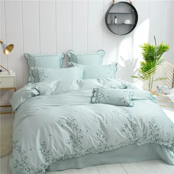 

2019 Princess style Soft Bedding Set green Embroidery Duvets and Bedding Sets Queen King Size Bed Sheet Set Bed Covers 4/7pcs