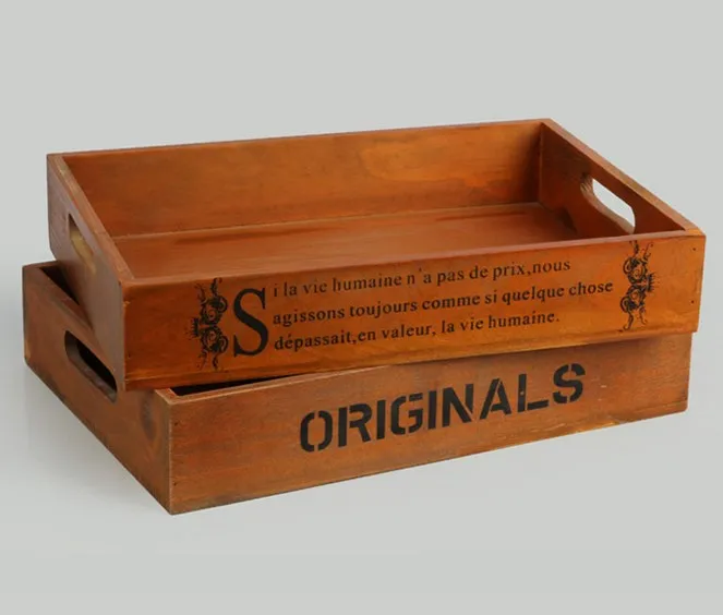 Zakka Retro Wooden Grocery Desk Storage Box Home Furnishing Solid Wood Tray Old Wooden Pallet 1PC JL 0915