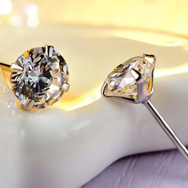 

925 Sterling Silver clear 3 4 5 6 7mm Cubic Zirconia Stud Earrings for Children Girls women men,s925 silver jewelry 4 colors