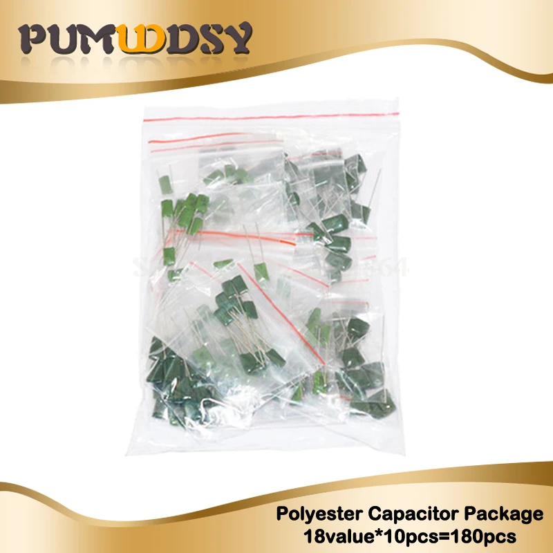 

180pcs=18value*10pcs Polyester film capacitor Assorted Kit contains 2A104J 2A332J 2A472J 2A103J 2A333J 2A473J 2A563J 2A223J