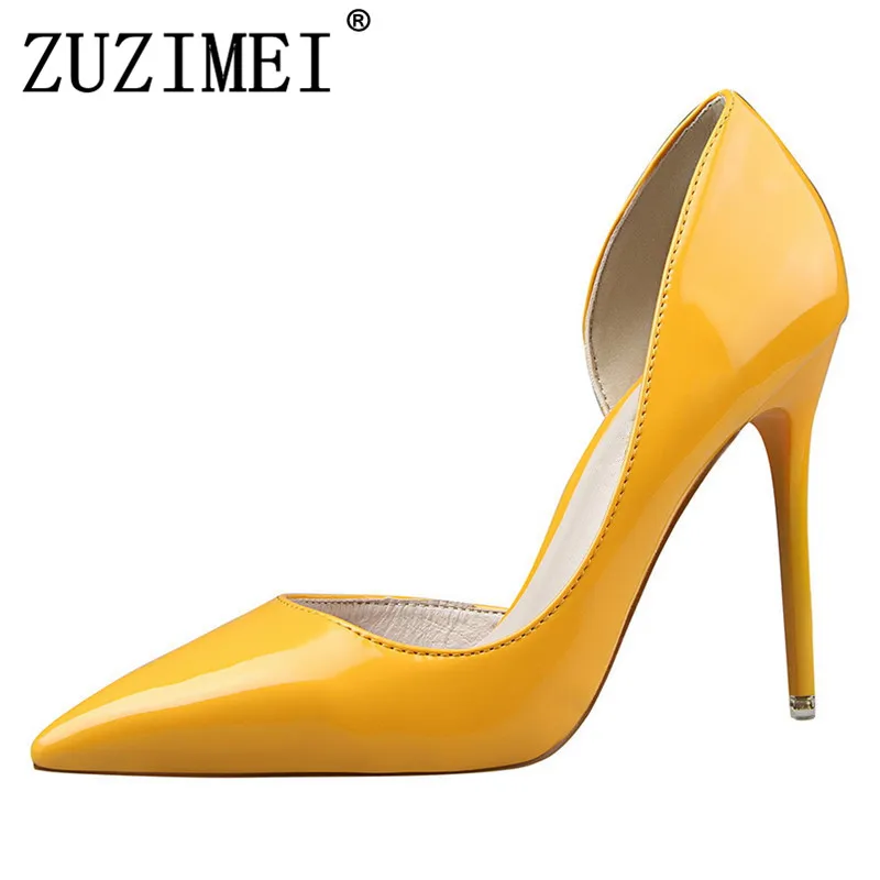 

2019 Women pumps Fashion pointed toe patent leather stiletto high heels Spring autumn wedding shoes woman Zapatos Mujer