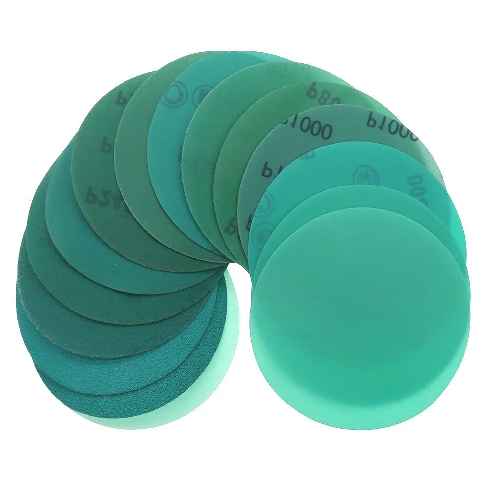 

10Pcs 5 Inch 60 to 2000 Grits Hook and Loop Polyester Film Green Sandpaper Sanding Disc