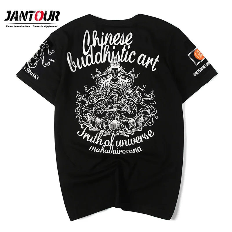 

Chinese style new summer short sleeve t shirt mens brand clothing cotton printed Fashion t-shirt male Buddha quality tshirts men