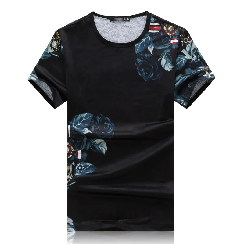 Both Side Print SILK T Shirt Men Summer Casual Fashion Brand Street Clothing Men Tees Top Tshirt - Цвет: 19552 b ASIAN SIZE