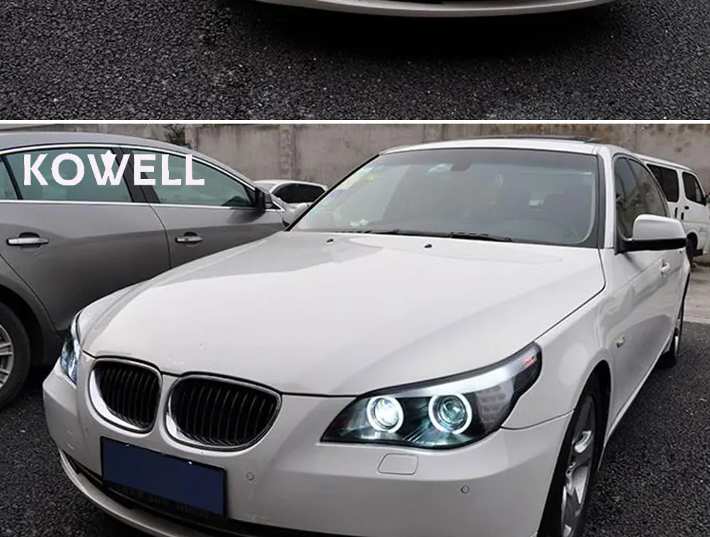 Kowell Автомобиль Стайлинг для 5 серии E60 фары 2003-10 для E60 светодиодный налобный фонарь Ангел глаз СИД DRL спереди света Биксеноновая объектив ксенон ч