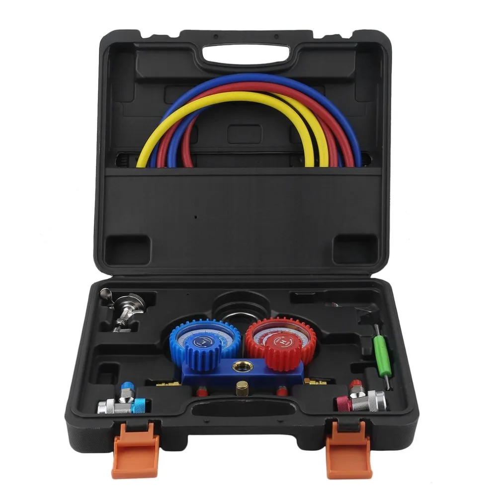 

Air Conditioning AC Diagnostic Tool High Low Pressure Manifold Gauge Tool Set 2-Way Fitting Assistant For R134a R22 R12 R502