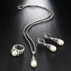 3Pcs Silver Color Pearl Jewelry Sets For Women Hollow Out Water Drop Necklace Earrings And Ring Vintage Wedding Jewelry Set ► Photo 3/6