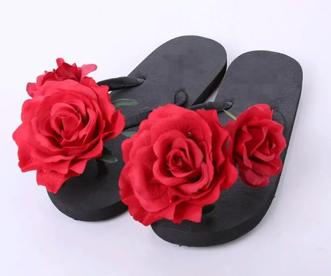 

2017 New Summer Women's Sandals Open Toe New Shoes Woman Flip Flops Red Rose Flower Sandals Beach Slippers Flat shoes