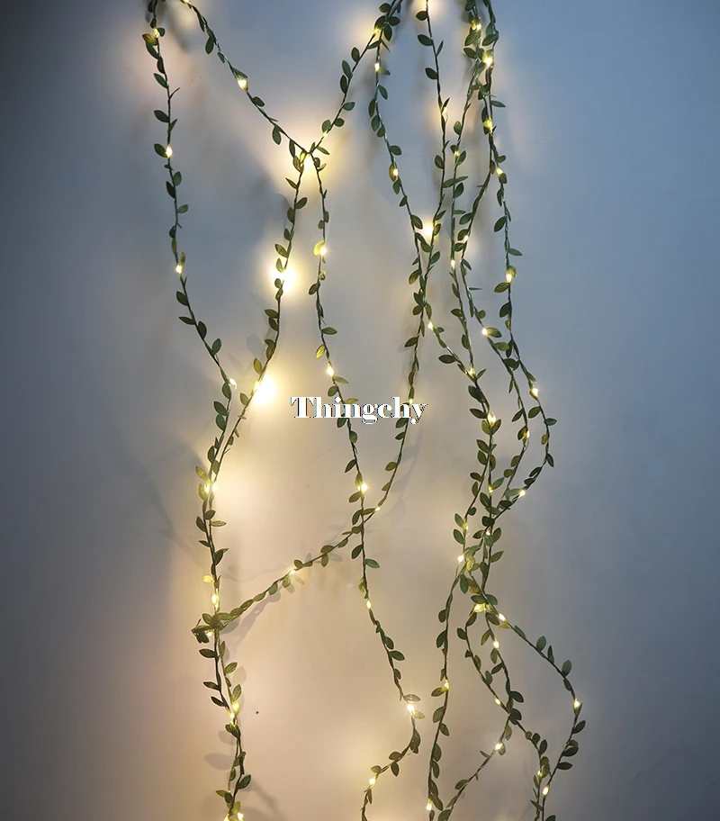 Pequenas Folhas Guirlanda Luz Fio de Cobre Levou Bateria Luzes da Corda para o Casamento de Fadas Floresta Mesa de Natal Partido Home Decoração 3 wire garland