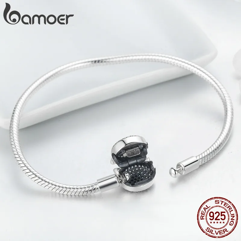 Женский браслет цепочка BAMOER из 100% 925 пробы серебра с милым котом сверкающим