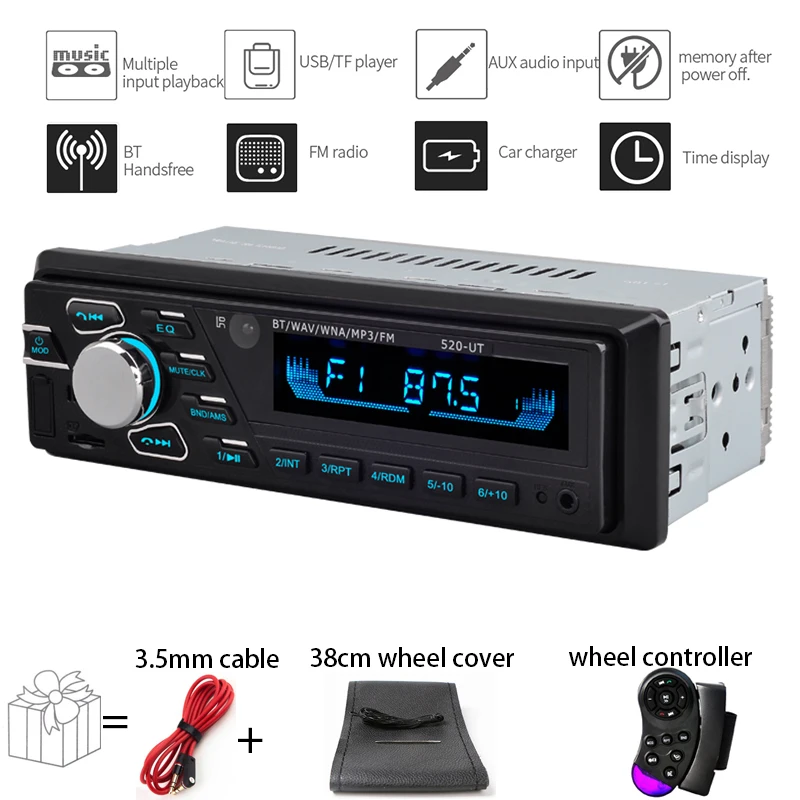 

1 din Car MP3 Multimedia Player Autoradio Car Radio FM Aux Input Receiver SD USB 12V In-dash Bluetooth Handsfree USB Charger