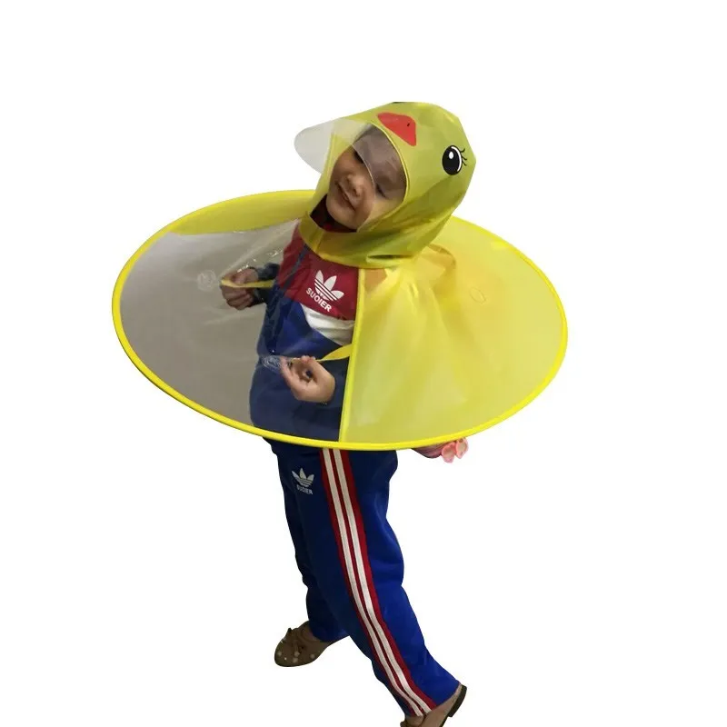 

Yellow Duck Kids Raincoat UFO Cap Umbrella Automatic Folding Umbrella Children Hat Creative Raincoat Gift Student Woman Rain Hat