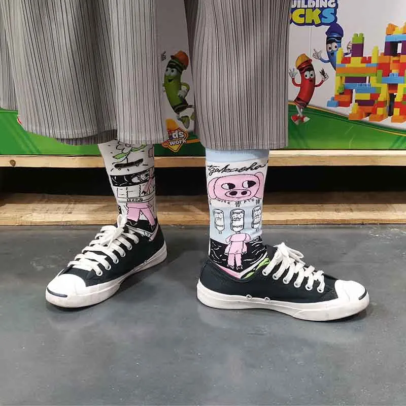 Повседневные модные креативные носки 5 цветов для мужчин и женщин, оригинальные хлопковые носки с мультяшными рисунками, Необычные Забавные милые носки с поросятами