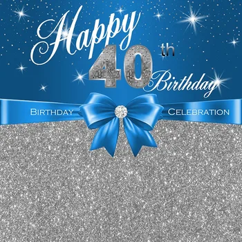 

Sparkly Happy 40th Birthday Blue Silver Sequins Diamond backdrops Vinyl cloth High quality Computer print party backgrounds