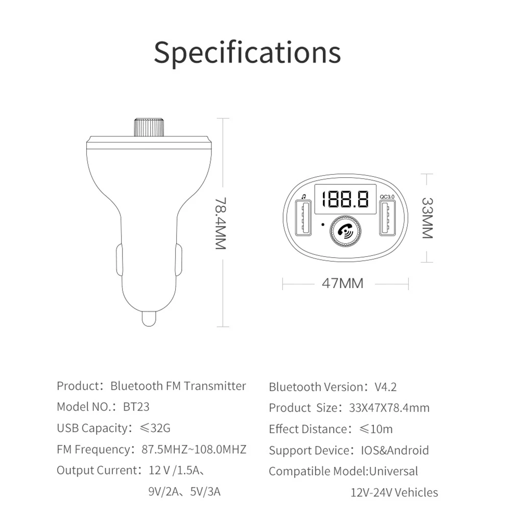Универсальный беспроводной Bluetooth 4,2 Авто USB зарядное устройство FM модулятор передатчик Радио адаптер Handsfree MP3 плеер