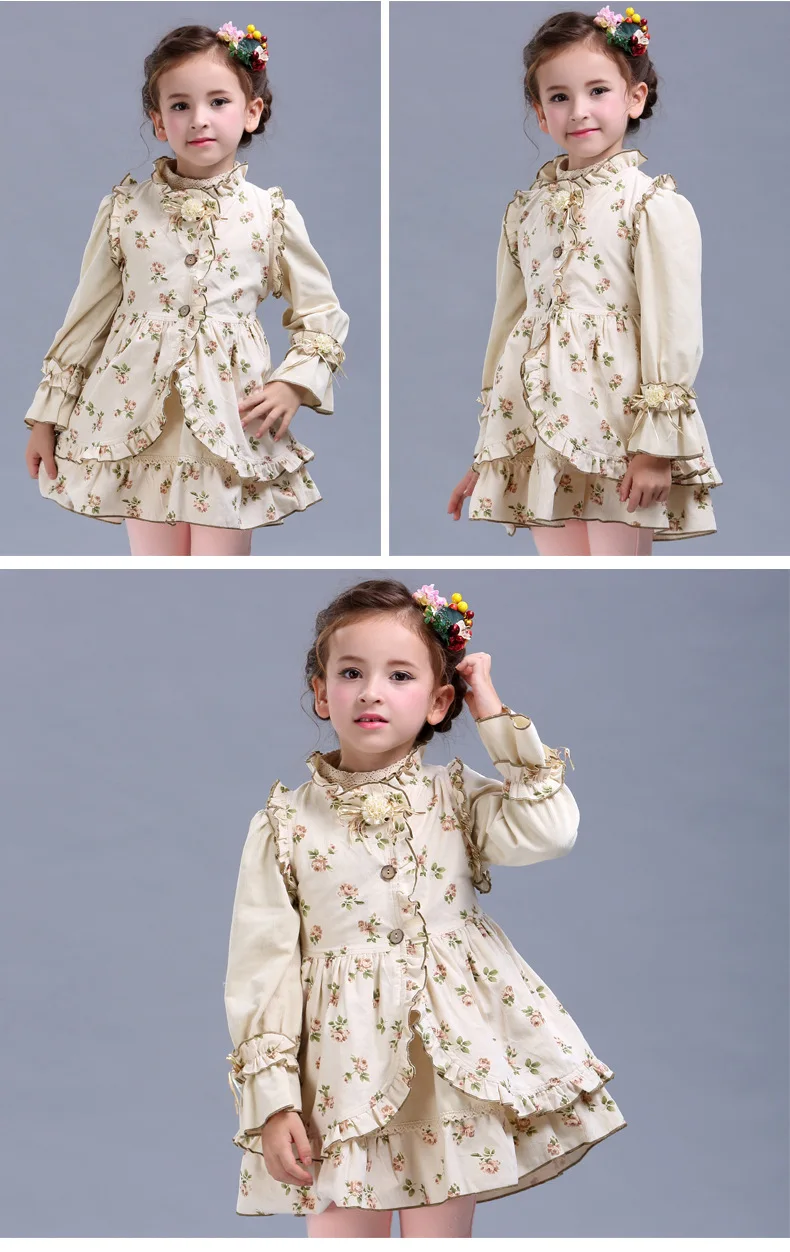 Vyu одежда на осень для девочек Костюмы в 2 шт. девушка принцесса Винтаж благородный холодный платье Детская одежда для рождества цветочный