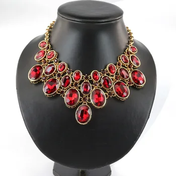 

Jianxi Fashion Necklace Pendant Female Party Luxury Red Color Crystal Glass Water Drops Colorful Necklace Jewelry Christmas Gift