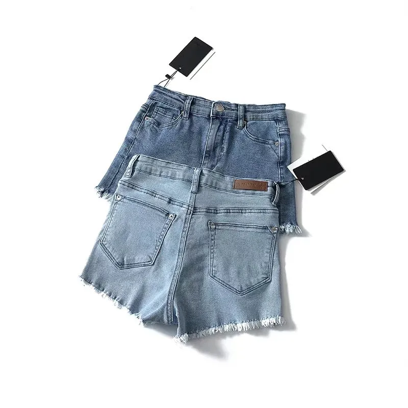 Летние Высокая Талия Джинсовые шорты для Для женщин пикантные тонкий Fringe заусенцев стрейч шорты джинсы Для женщин Винтаж джинсовые шорты