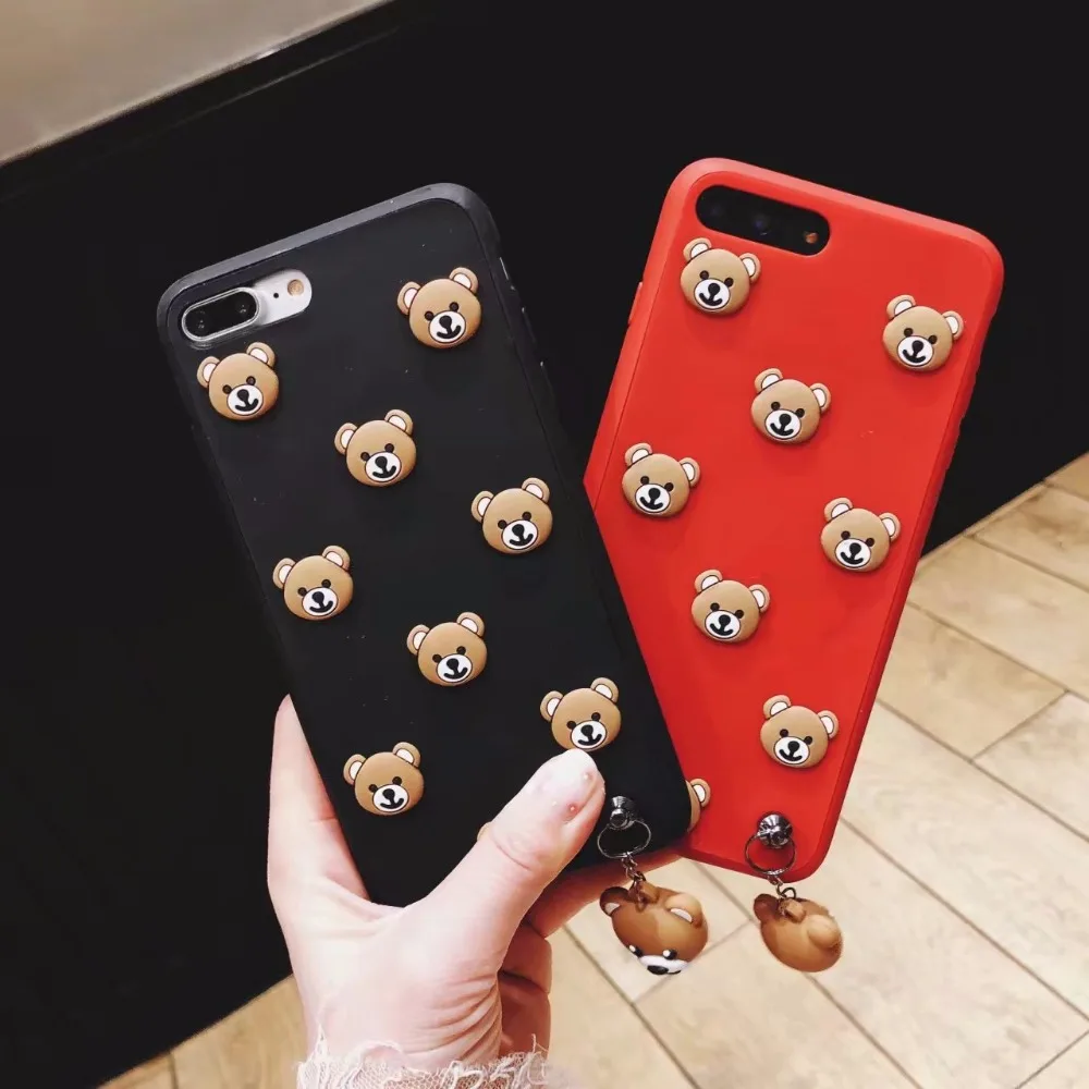 3D силиконовый чехол для iphone X, чехол, 3D Медведь, висячий орнамент, черный для iphone 7, 8, 6, 6s Plus, чехол, Роскошный милый мультяшный чехол