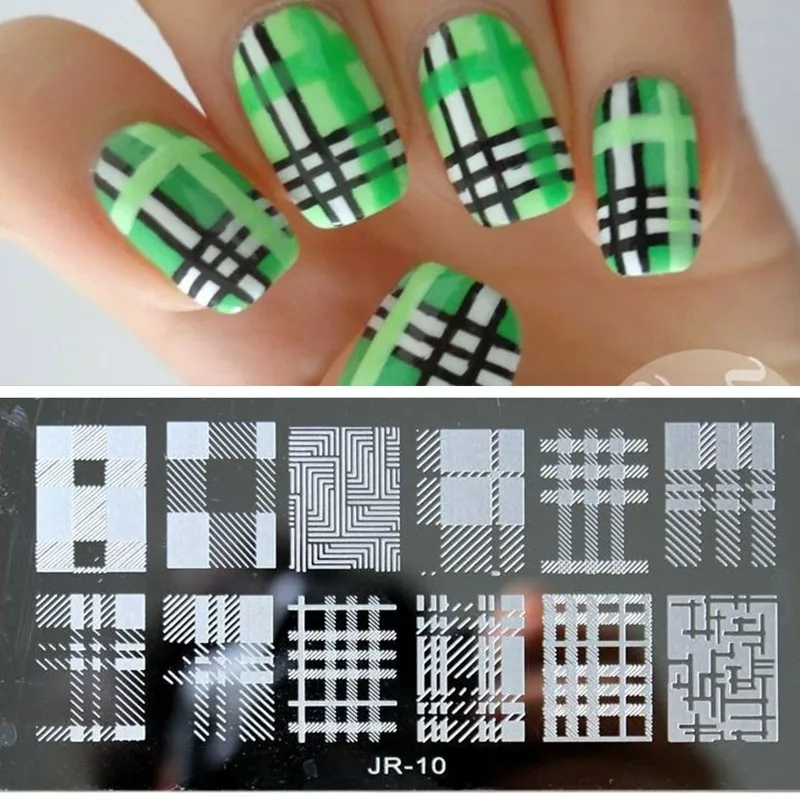 

#0010- 6*12CM Nail Art Image Printing Beauty Designs Women Tips Nails Stamping Plates Nail Art Polish Templates -checkered 10