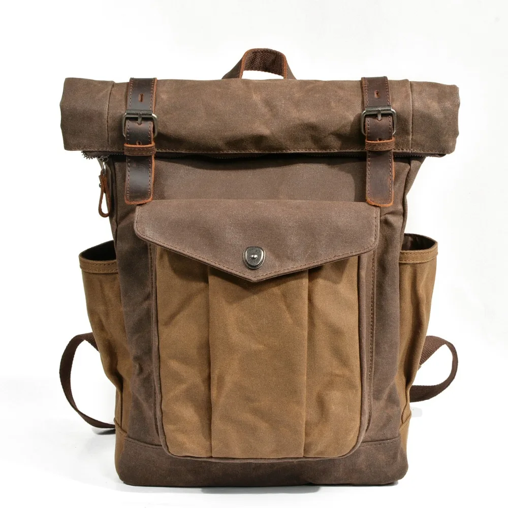 

Oil Wax Canvas Cow Leather Backpacks Unisex Waterproof Rucksacks Travel Daypacks Large Capacity Vintage Mochilas